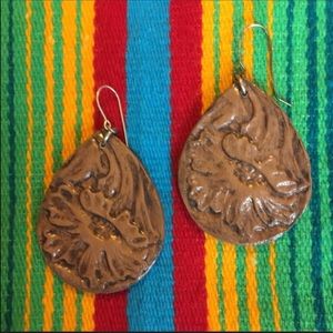 ARTISAN LEATHER LOOK TEARDROP EARRINGS   HANDMADE